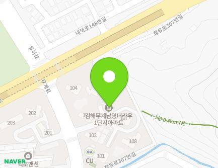 경상남도 김해시 무계로 80 (무계동, 남명더라우아파트1단지) 지도