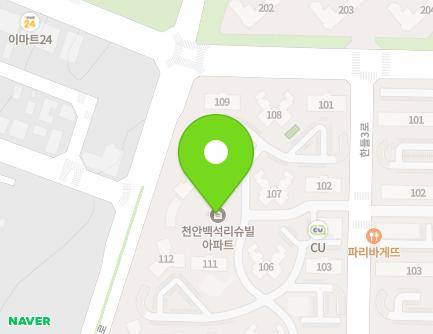 충청남도 천안시 서북구 한들3로 107 (백석동, 백석계룡리슈빌아파트) 지도